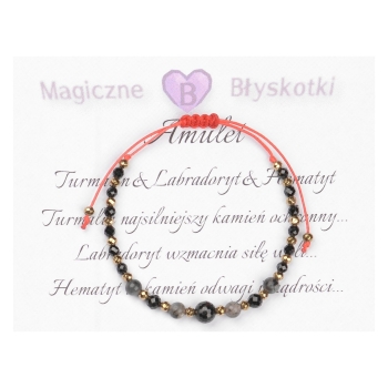 Bransoletka czarny TURMALIN LABRADORYT HEMATYT ochrona inspiracja